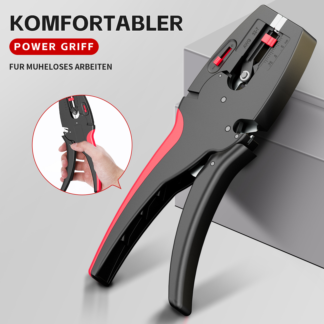 Power Tools Germany - 自動ワイヤーストリッパーとカッタープライヤー 2 in 1 ヘビーデューティツール 0.03-10mm²/32-7AWG