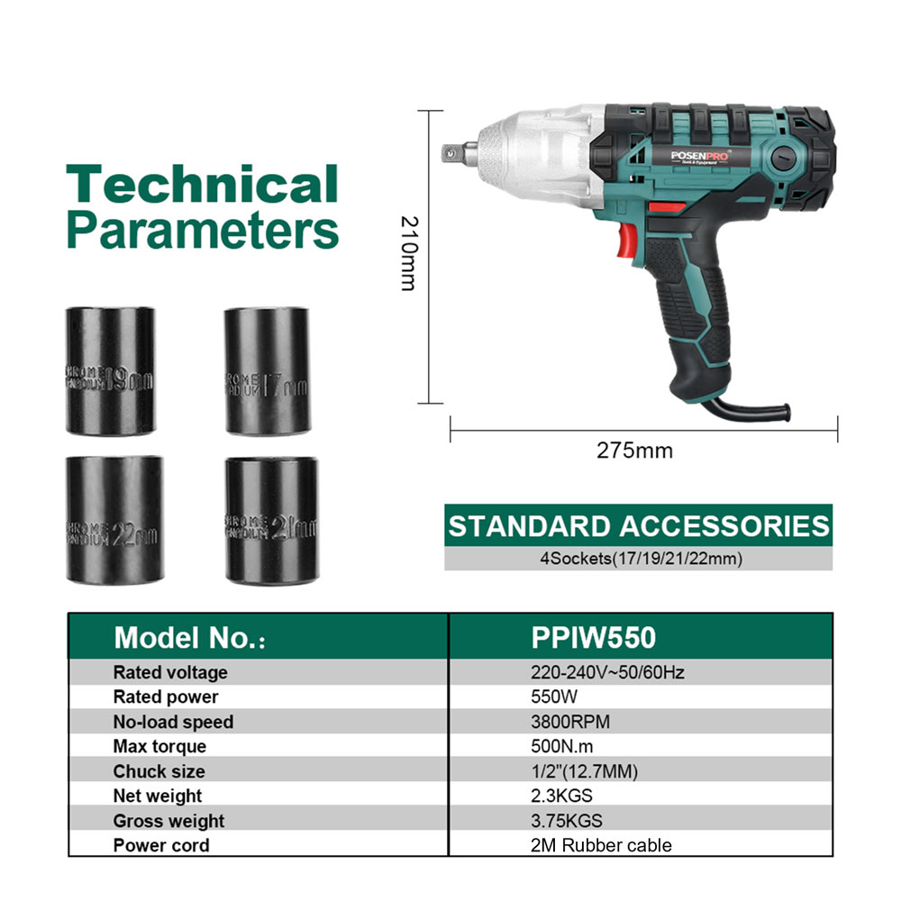 POSENPRO電動インパクトレンチ 550W 500Nm最 - Power Tools Ingco のレビューと価格